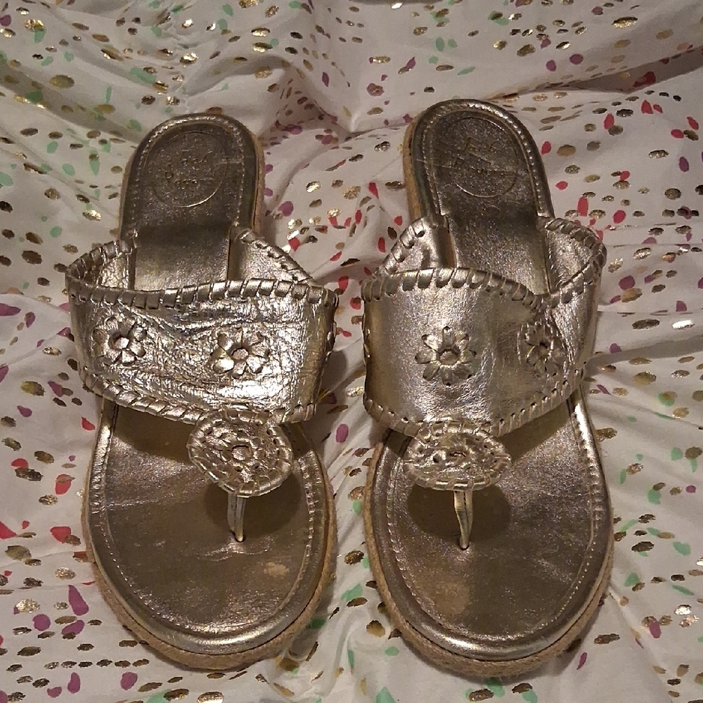 Jack Rogers Metallic Gold Braided Thong Sandals